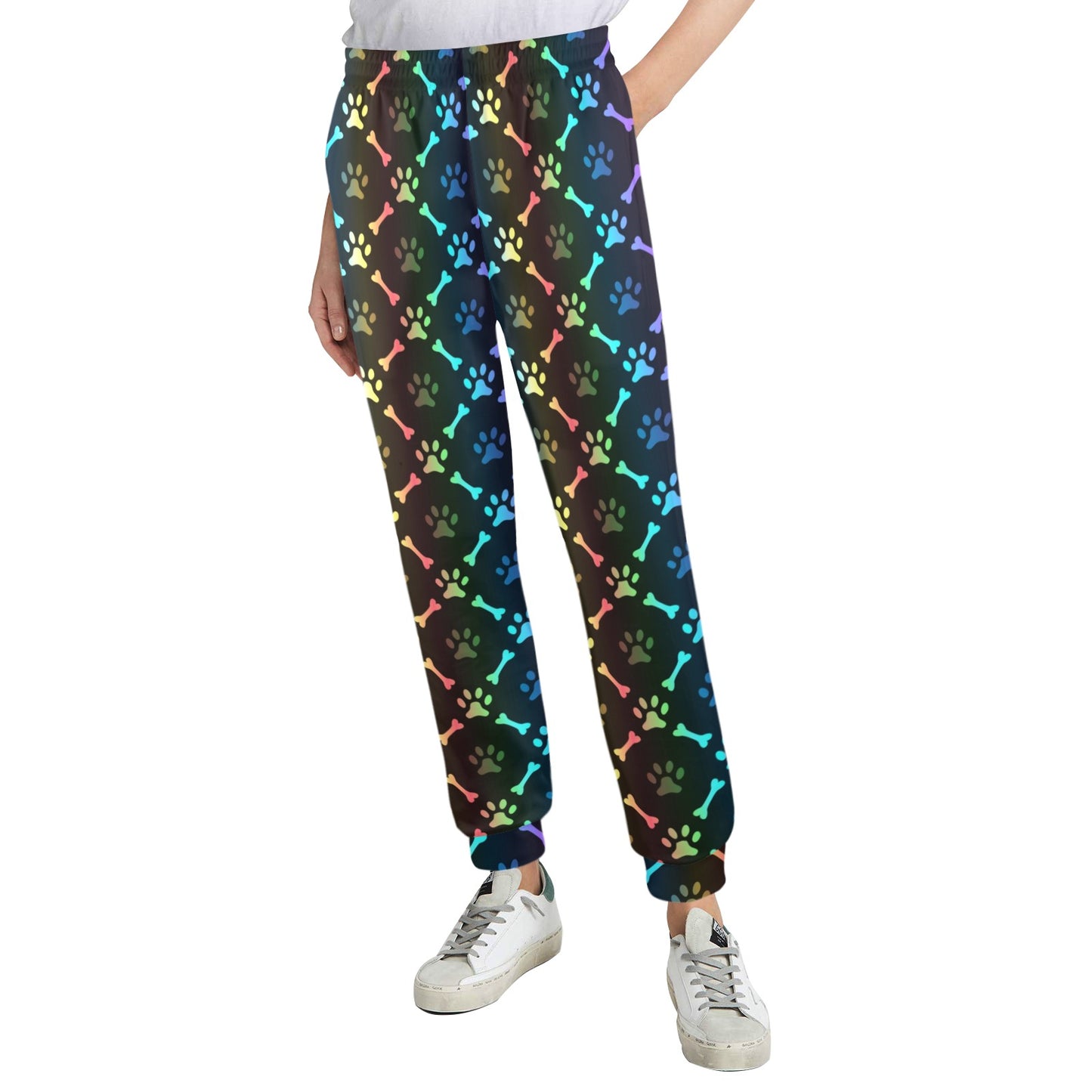 Paw Rainbow Pattern Print Design A01 Women's Casual Track Pants