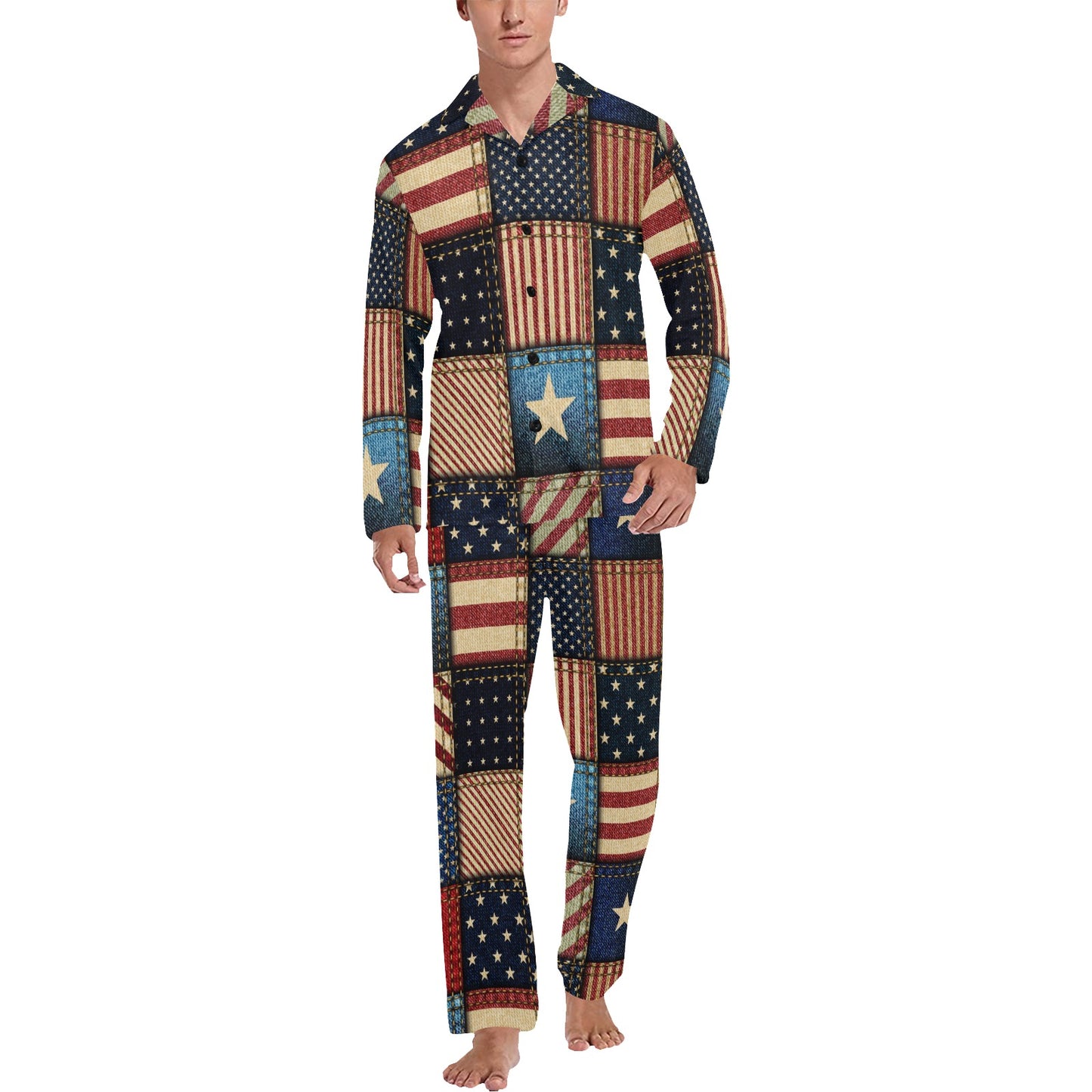 American flag Patchwork Design Men's Long Pajama Set
