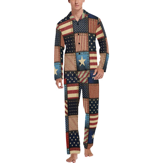 American flag Patchwork Design Men's Long Pajama Set