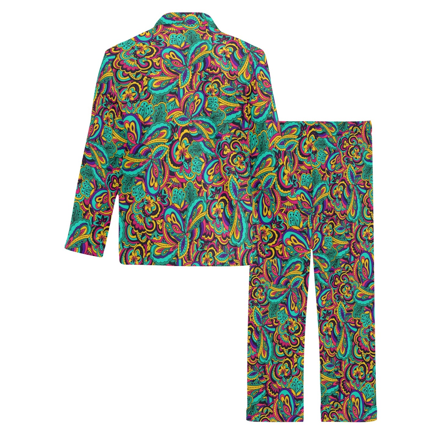 Psychedelic Trippy Floral Design Men's Long Pajama Set
