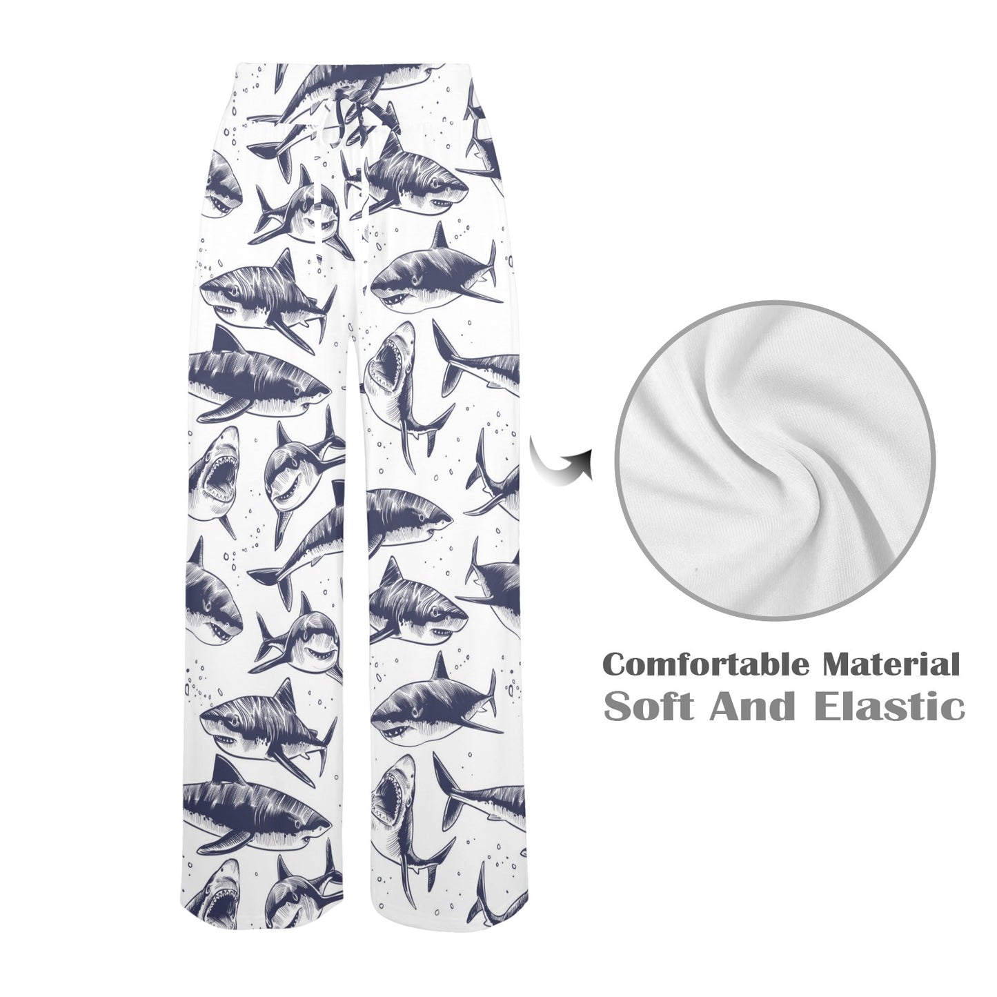 Great White Shark Pattern Print Design 02 Women's Wide Leg Lounge Pants