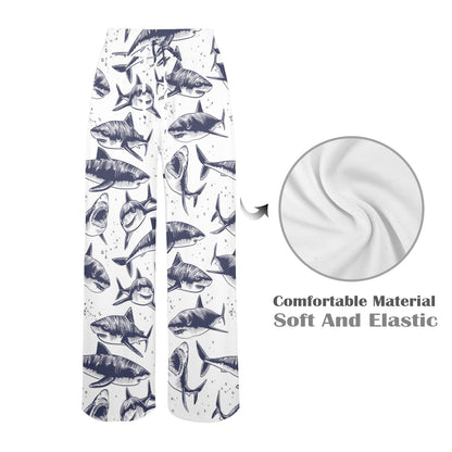 Great White Shark Pattern Print Design 02 Women's Wide Leg Lounge Pants