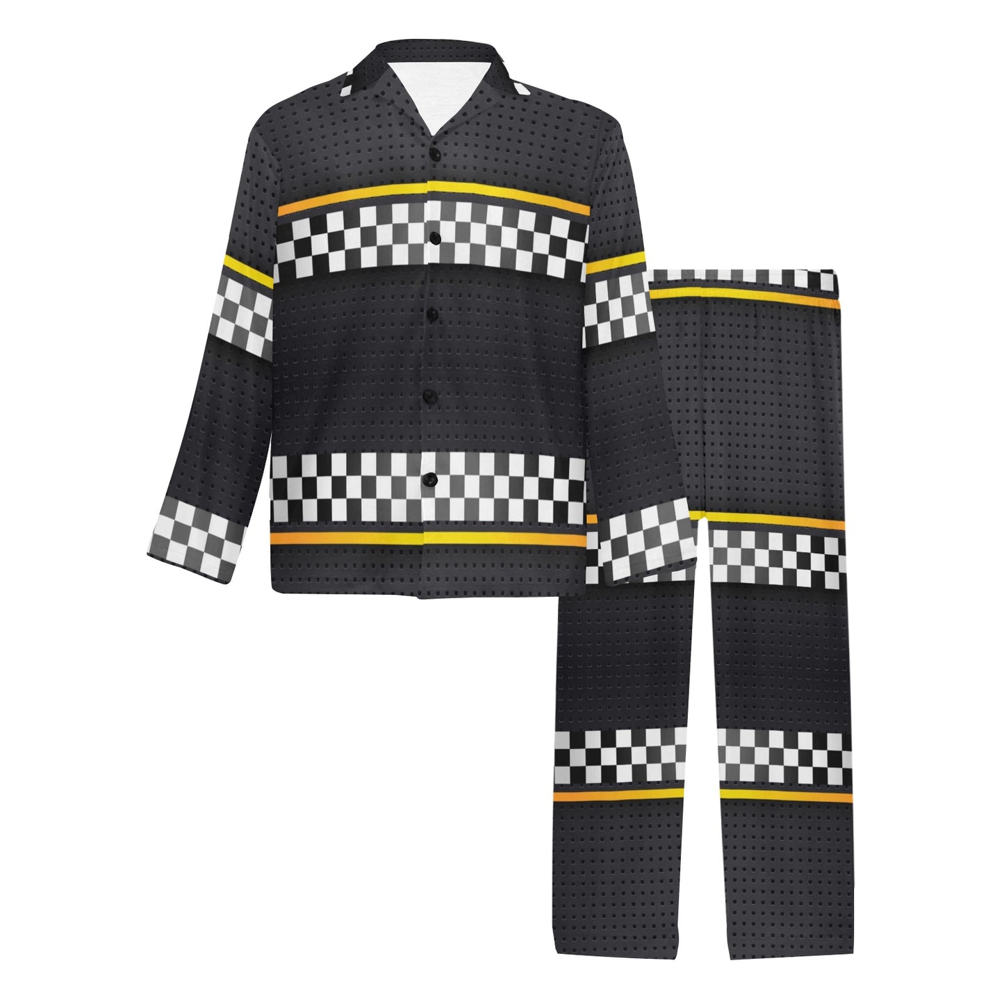 Checkered Flag Yellow Line Style Men's Long Pajama Set