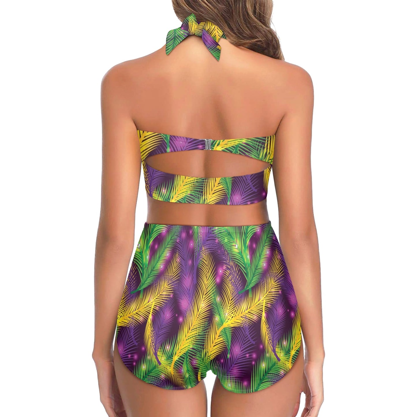 Mardi Gras Pattern Print Design 09 Halter Neck Bikini Swimsuit