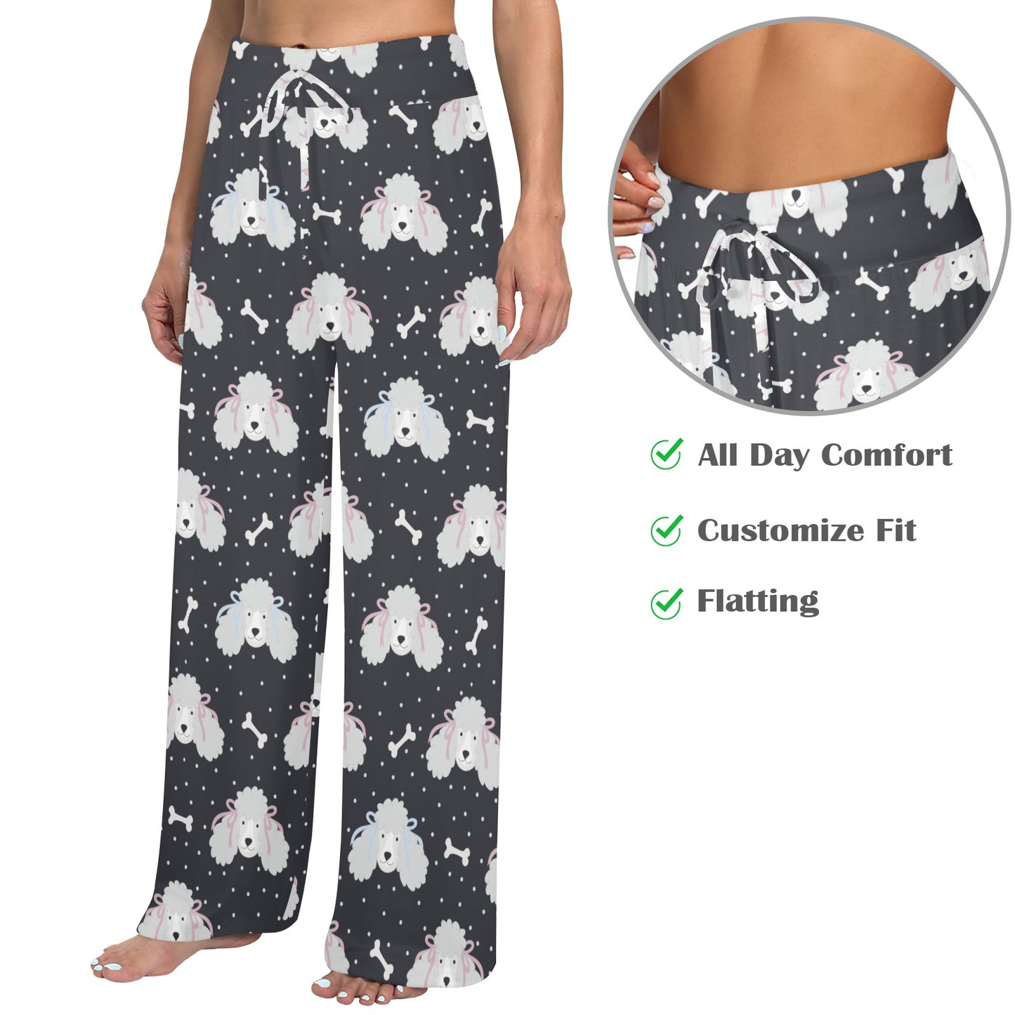 Poodle Pattern Print Design A03 Women's Wide Leg Lounge Pants