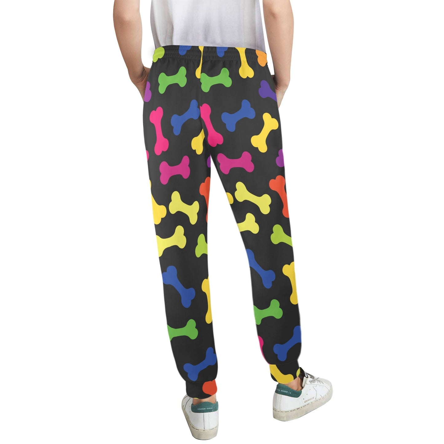Dog Bone Neon Color Pattern Print Design 02 Women's Casual Track Pants