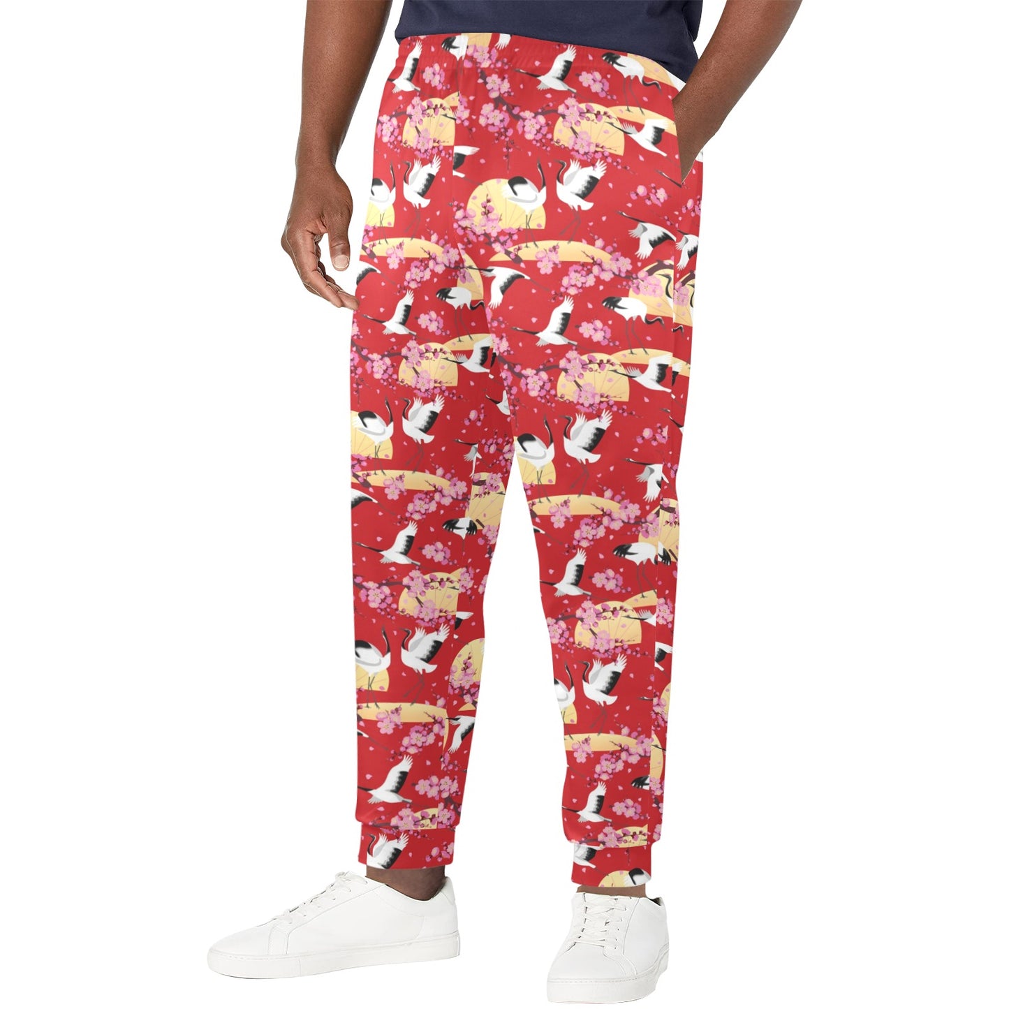 Crane Pattern Print Design 04 Men's Casual Track Pants