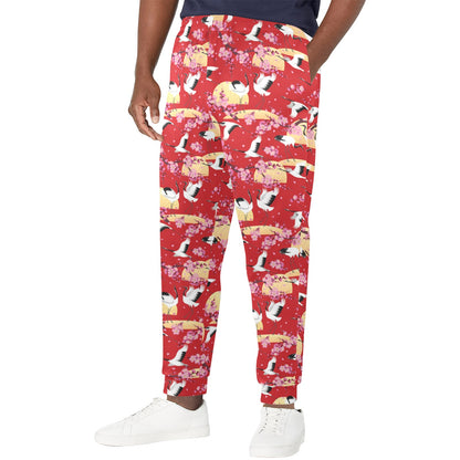 Crane Pattern Print Design 04 Men's Casual Track Pants