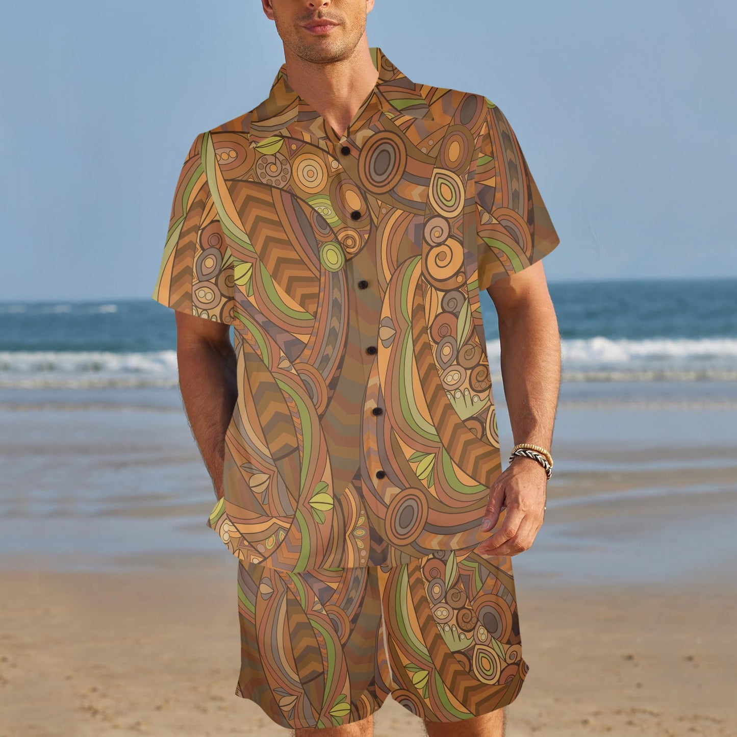 Maori Ornament Design Print Men's Beach Shirt and Shorts Set