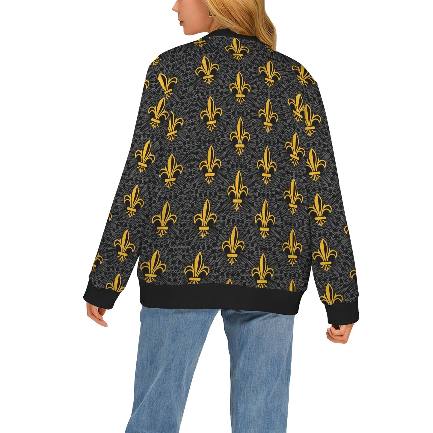 Fleur De Lis Gold Pattern Print Design 01 Women's Cardigan