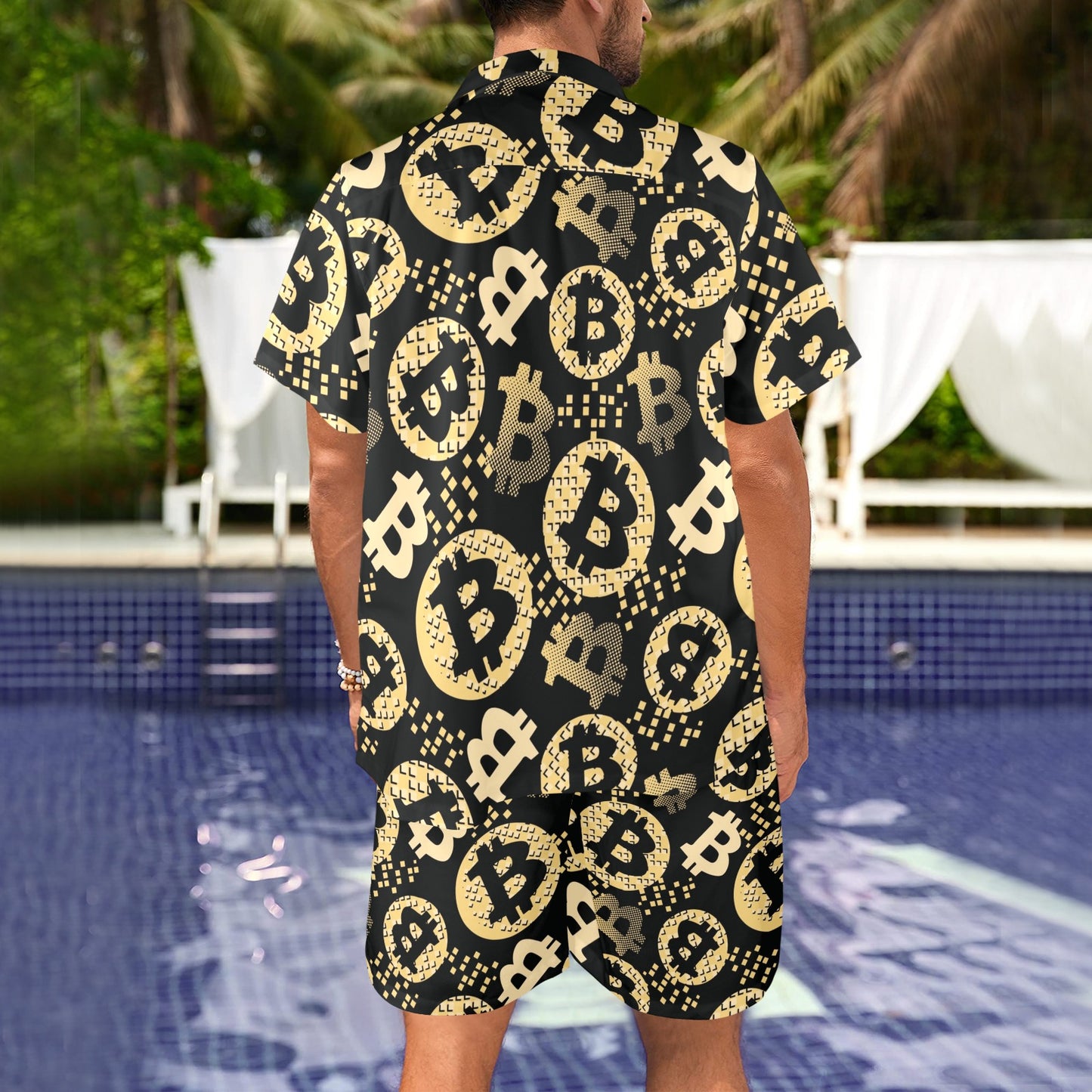 Bitcoin Pattern Print Design DO06 Men's Beach Shirt and Shorts Set