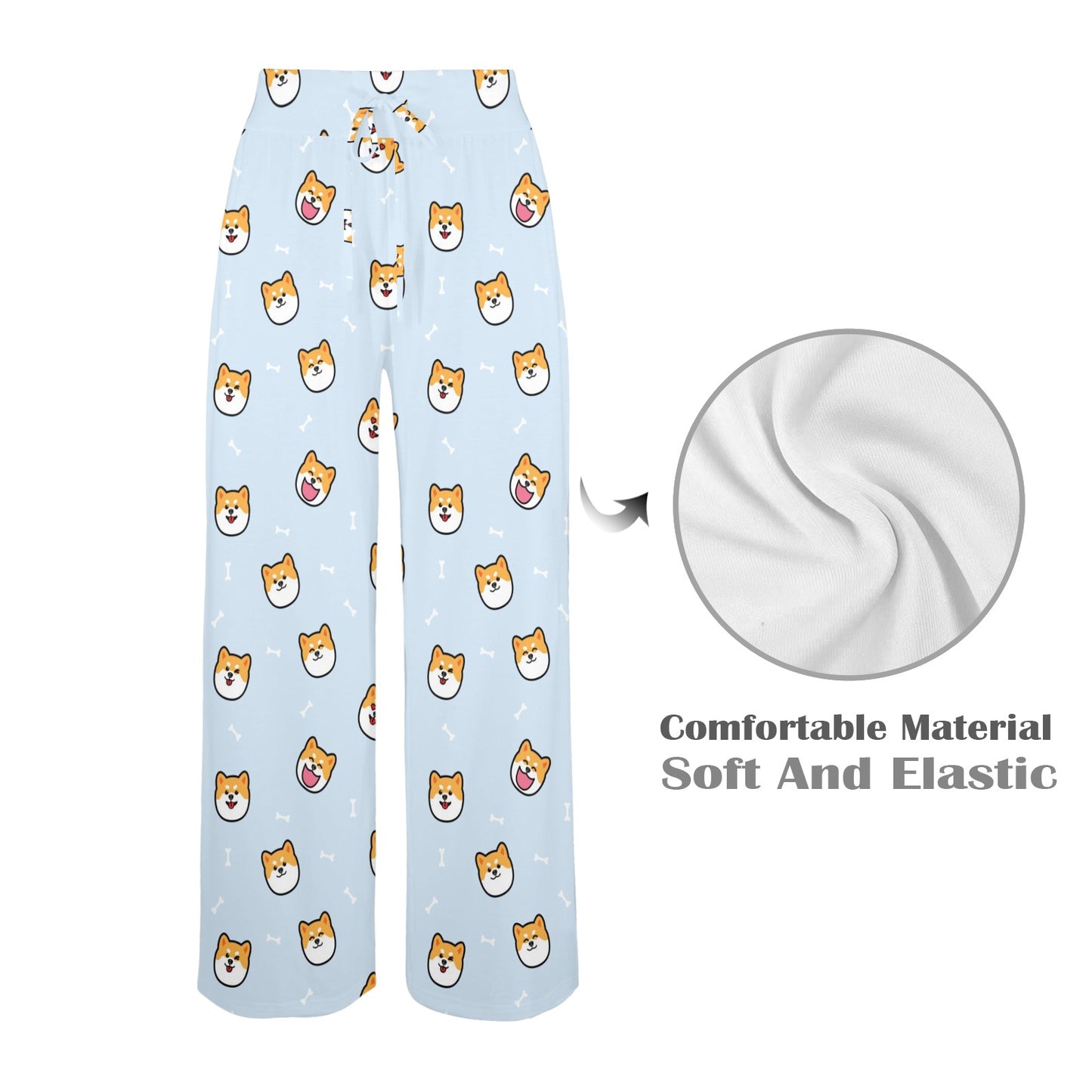 Shiba Inu Print Design LKS3012 Women's Wide Leg Lounge Pants