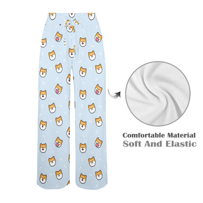 Shiba Inu Print Design LKS3012 Women's Wide Leg Lounge Pants