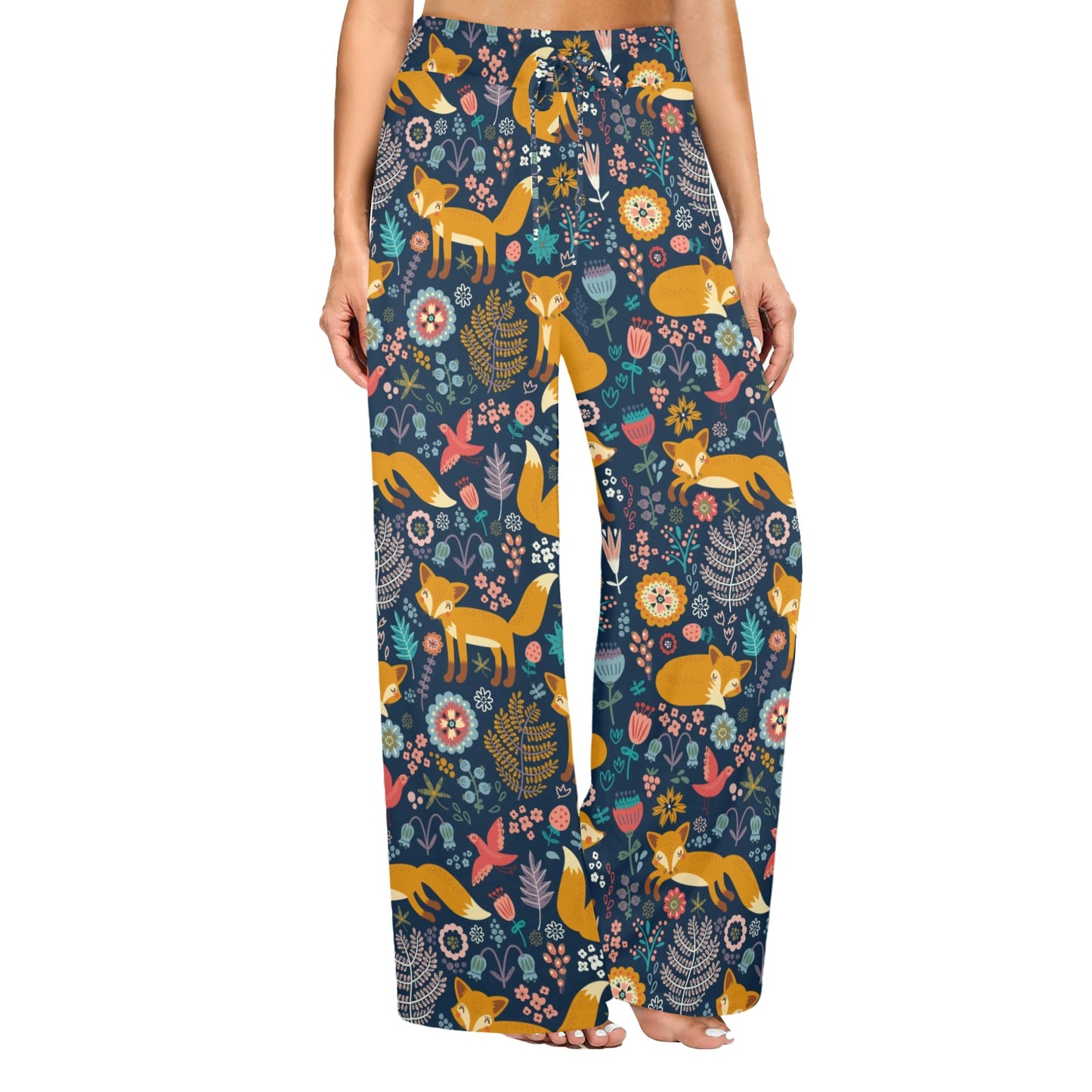 Fox Cute Jungle Print Pattern Women's Wide Leg Lounge Pants