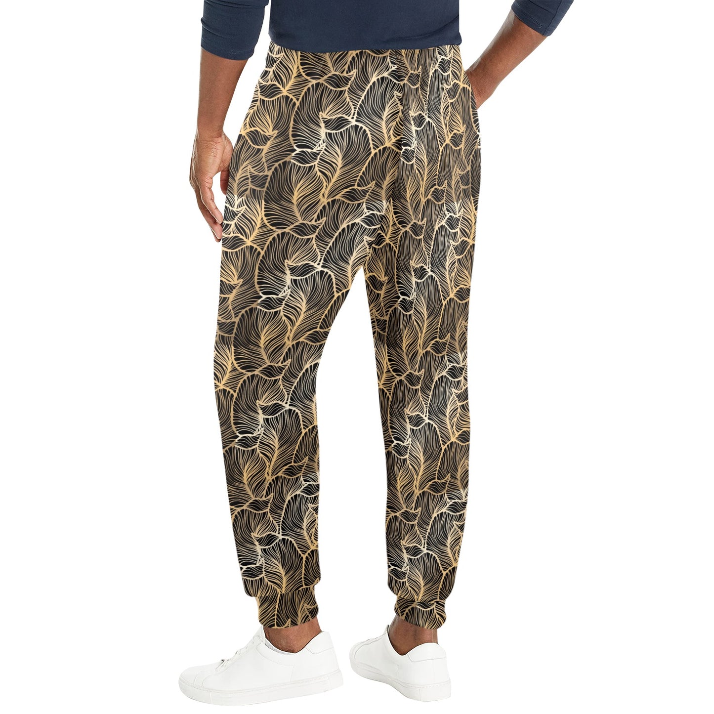 Elegant Gold leaf Print Men's Casual Track Pants
