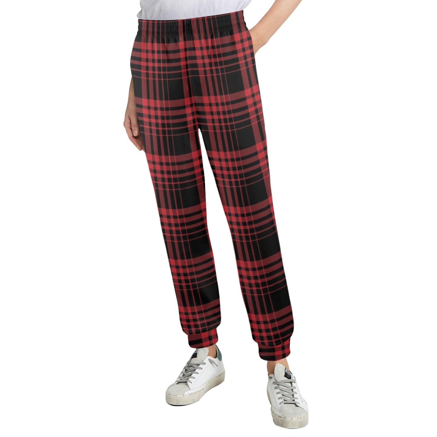 Tartan Red Black Print Design LKS303 Women's Casual Track Pants