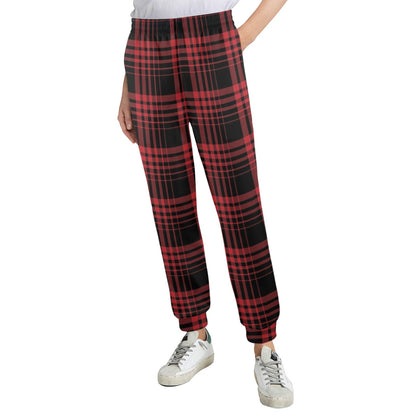 Tartan Red Black Print Design LKS303 Women's Casual Track Pants