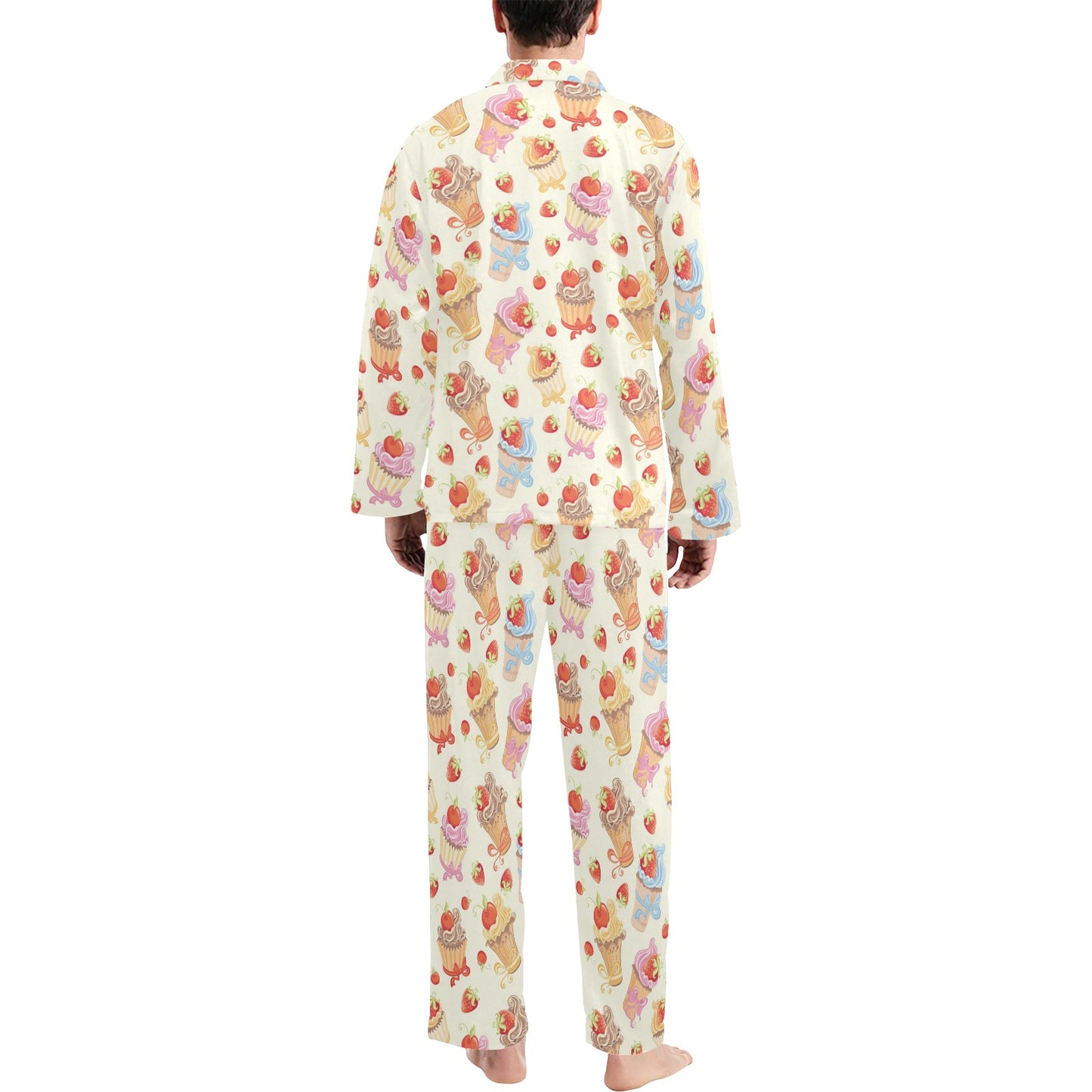 Cupcakes Strawberry Cherry Print Men's Long Pajama Set