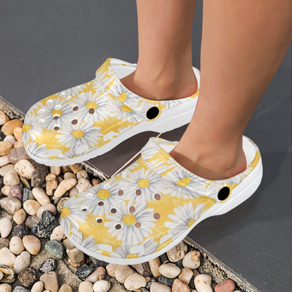 Daisy Yellow Watercolor Print Pattern Unisex Clogs Shoes