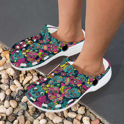 Sugar Skull Floral Design Themed Print Unisex Clogs Shoes