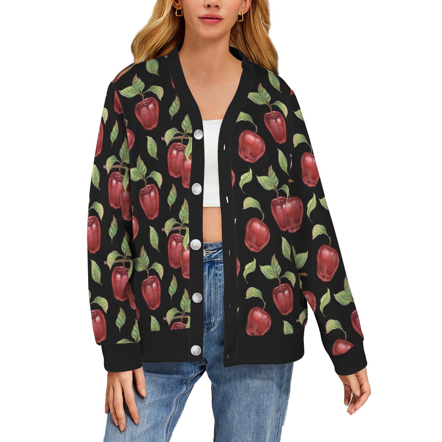 Apple Pattern Print Design AP011 Women's Cardigan