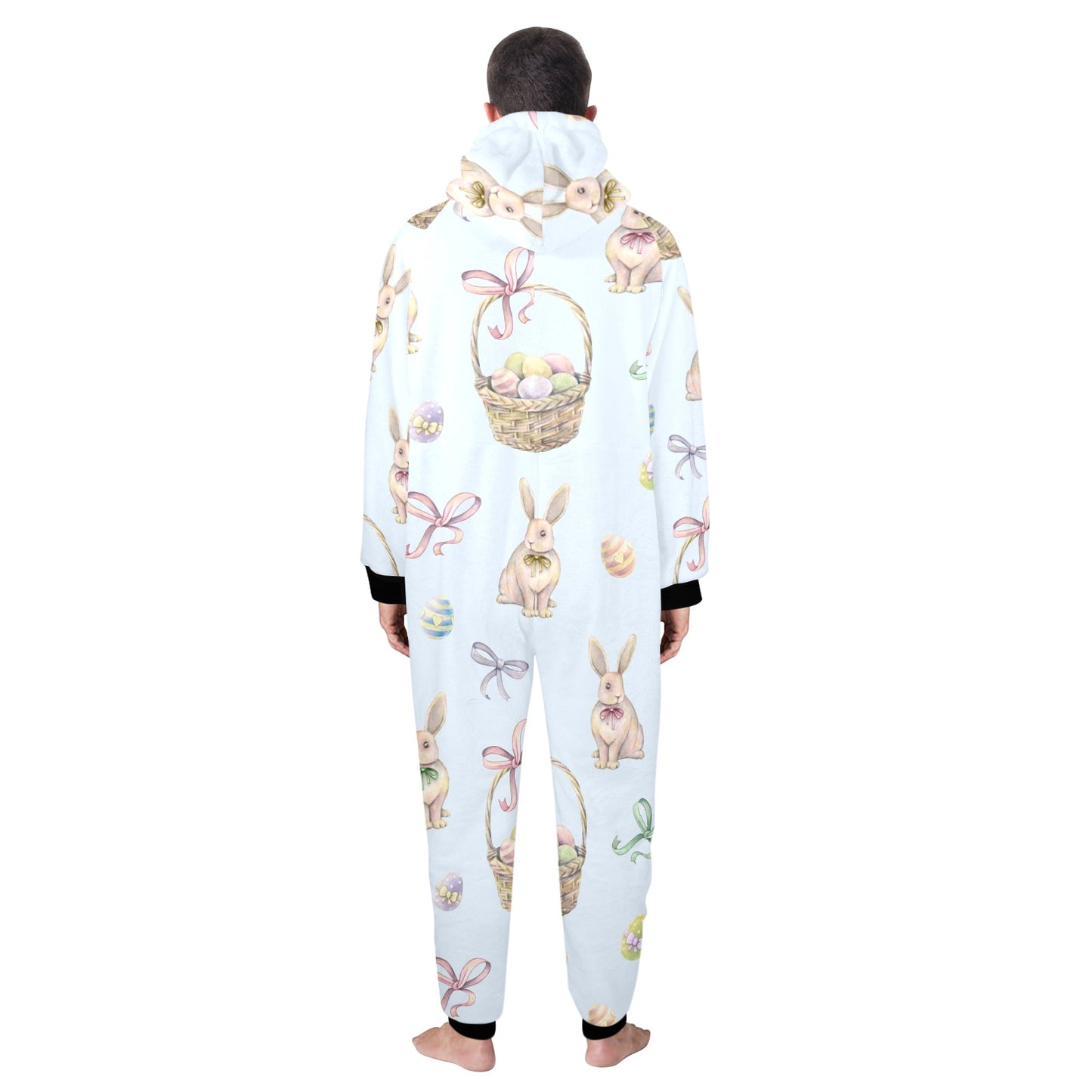 Rabbit Easter Eggs Pattern Print Design 03 Hooded Fleece Onesie Pajama Jumpsuit
