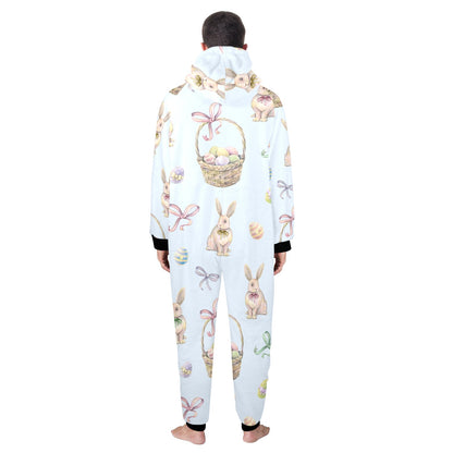 Rabbit Easter Eggs Pattern Print Design 03 Hooded Fleece Onesie Pajama Jumpsuit