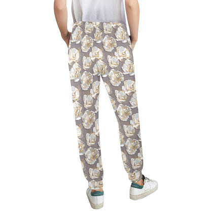 Elegant Grey Flower Print Women's Casual Track Pants