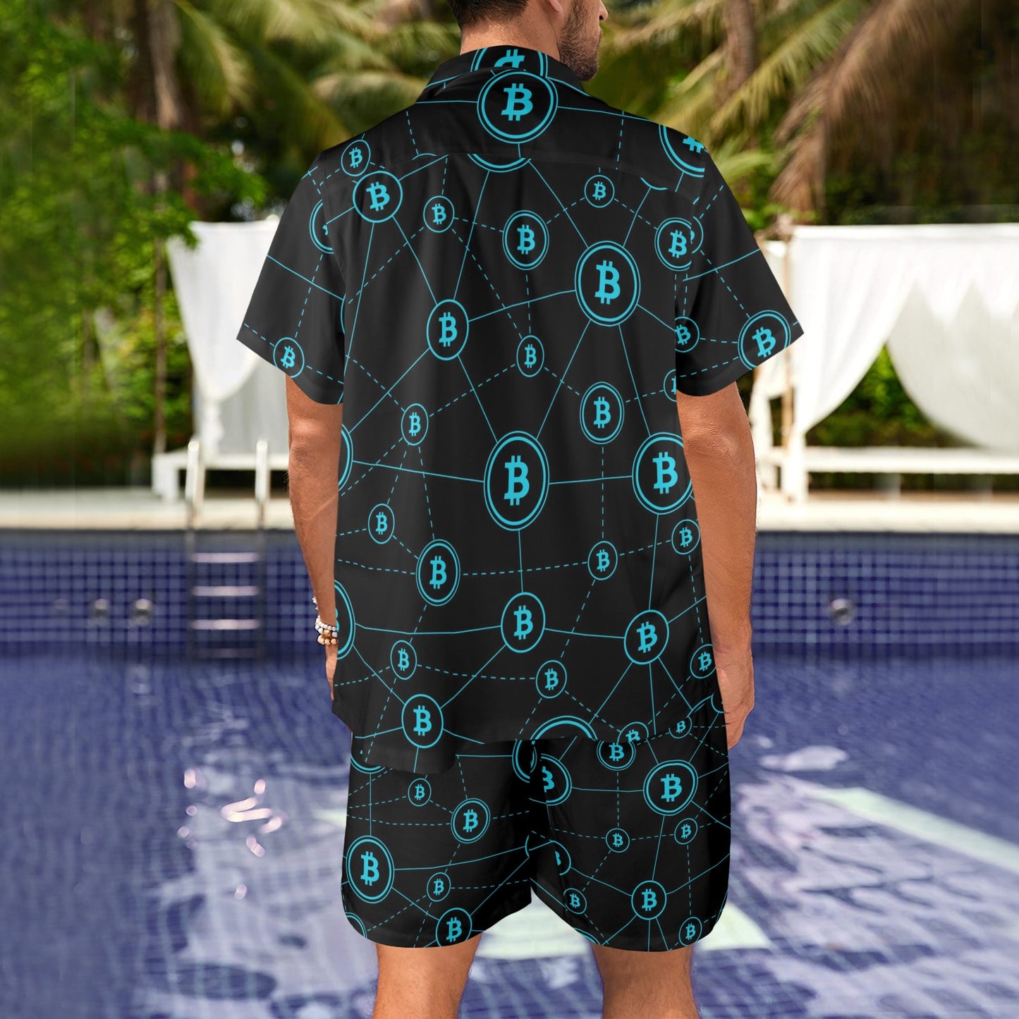 Cryptocurrency Pattern Print Design 01 Men's Beach Shirt and Shorts Set