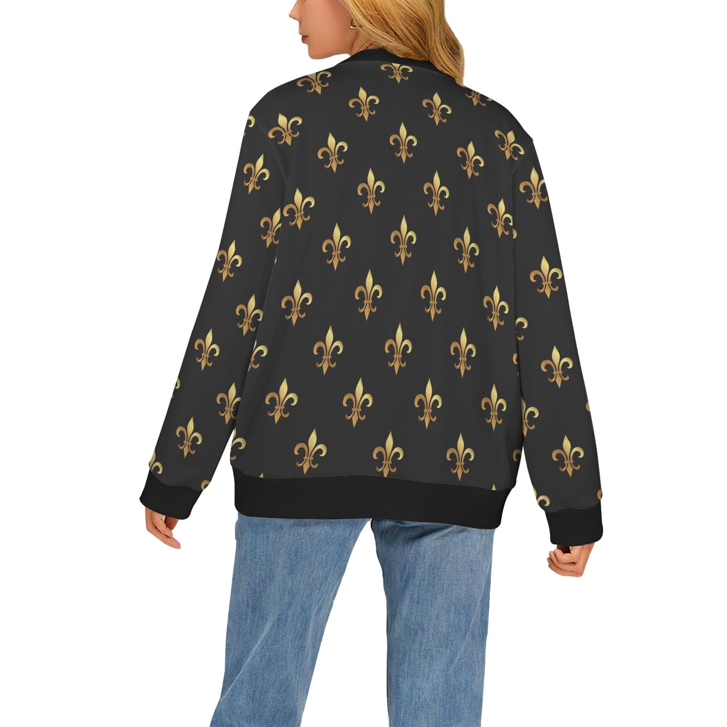 Fleur De Lis Gold Pattern Print Design 03 Women's Cardigan