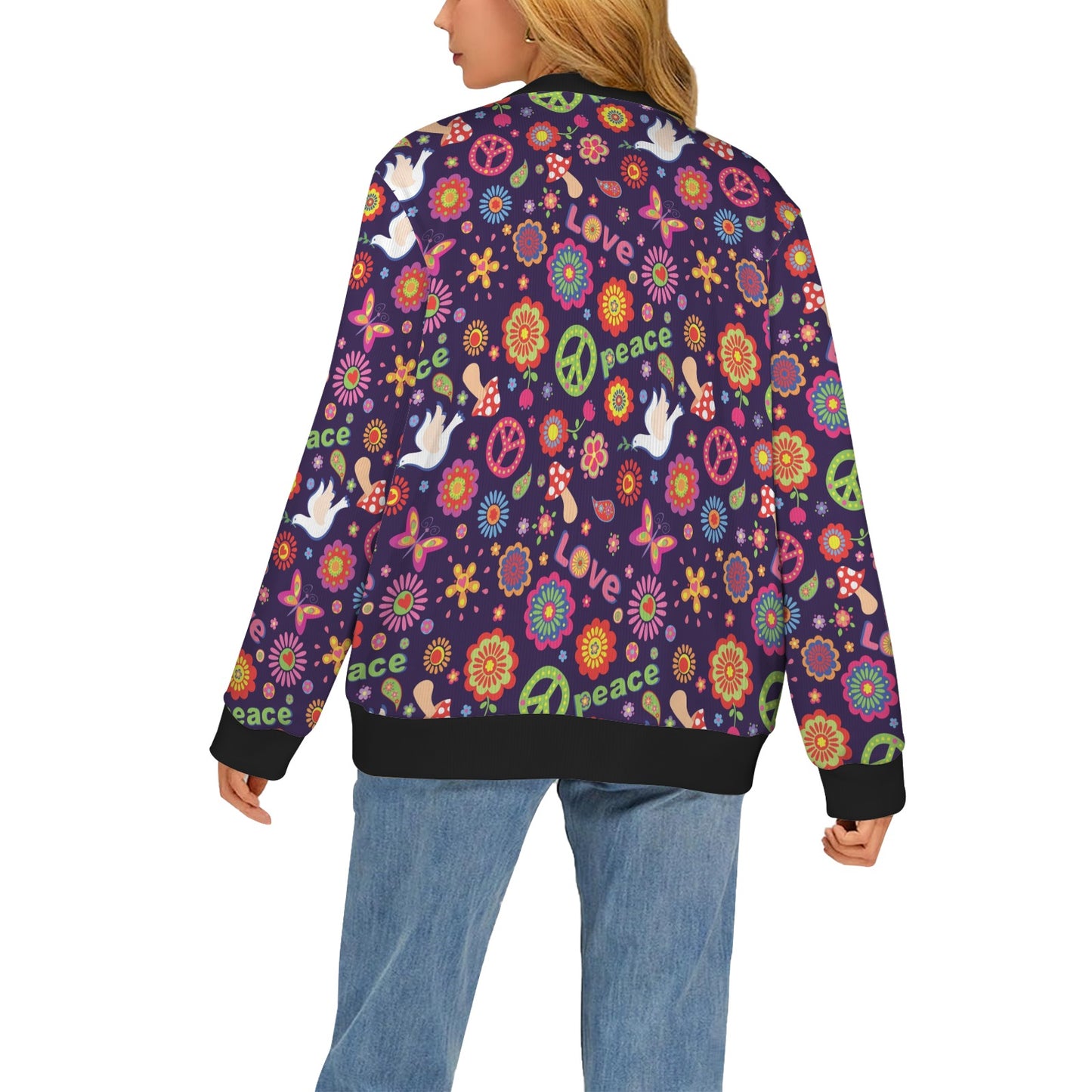 Flower Power Peace Design Print Women's Cardigan