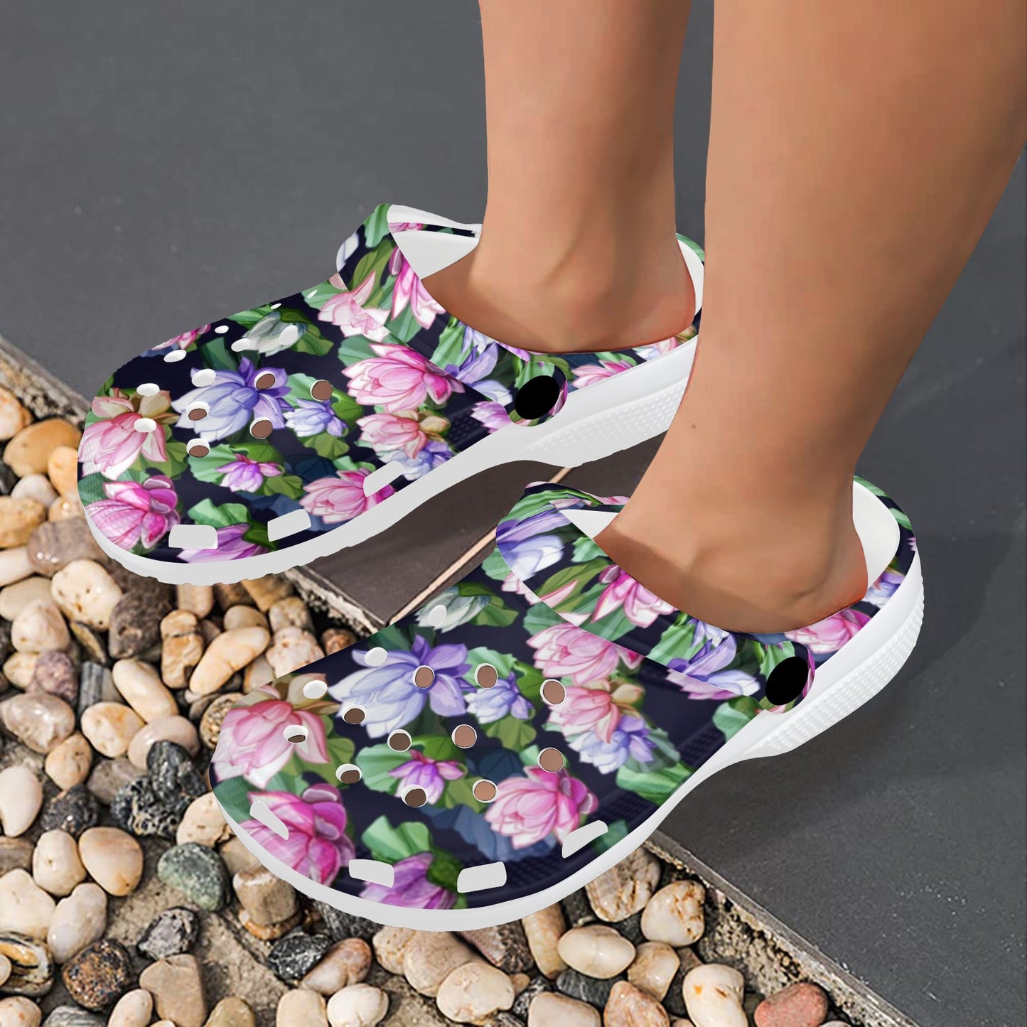 Lotus Flower Print Design Unisex Clogs Shoes