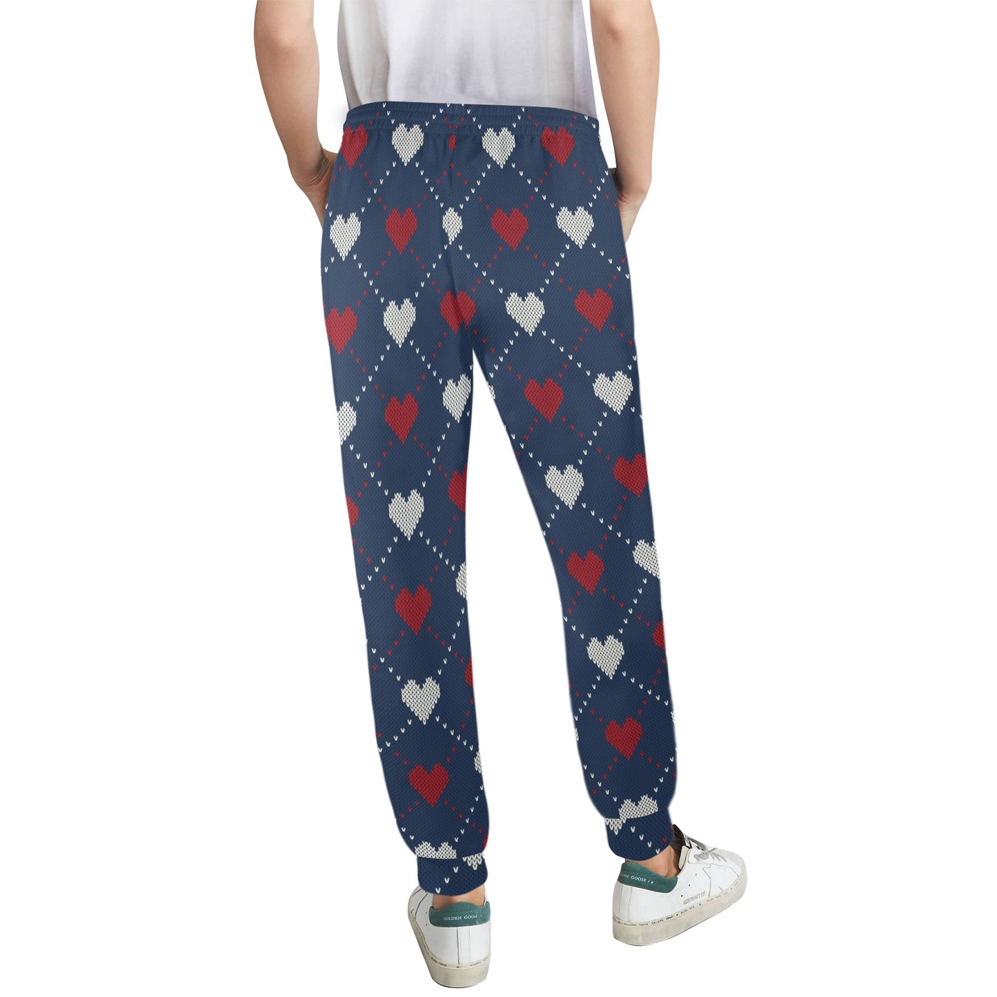 Heart Knit Pattern Print Design HE05 Women's Casual Track Pants