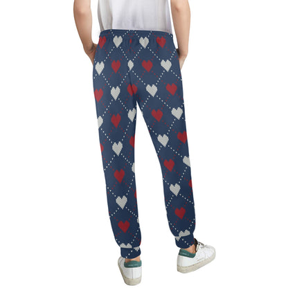 Heart Knit Pattern Print Design HE05 Women's Casual Track Pants