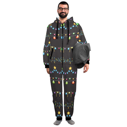 Christmas Light Pattern Print Design 01 Hooded Fleece Onesie Pajama Jumpsuit