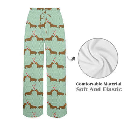 Dachshund Pattern Print Design 02 Women's Wide Leg Lounge Pants