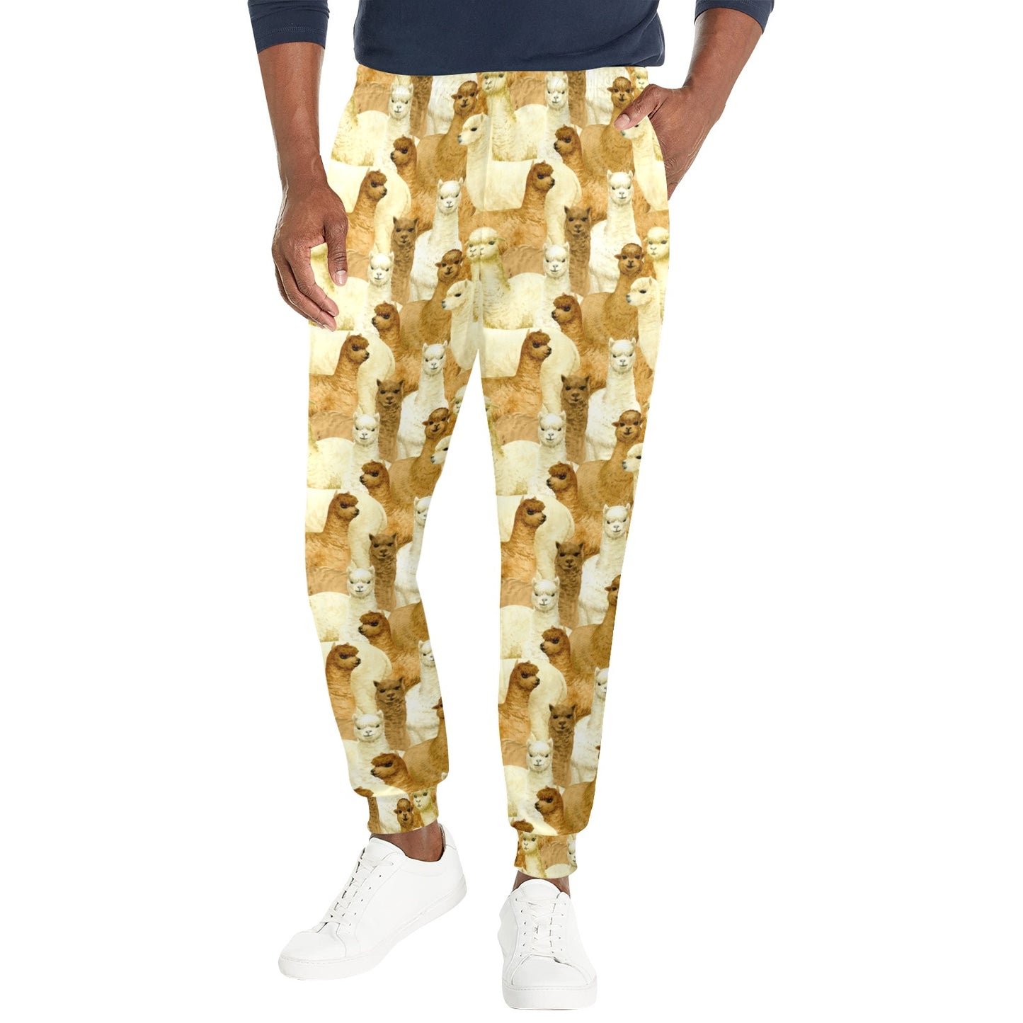 Alpaca Watercolor Design Themed Print Men's Casual Track Pants