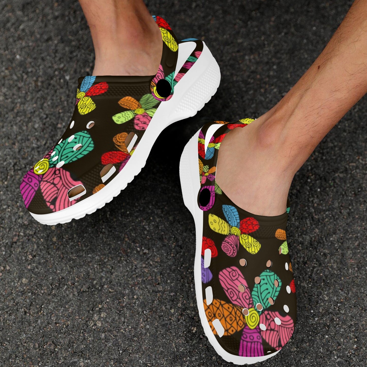 Flower Power Colorful Print Pattern Unisex Clogs Shoes