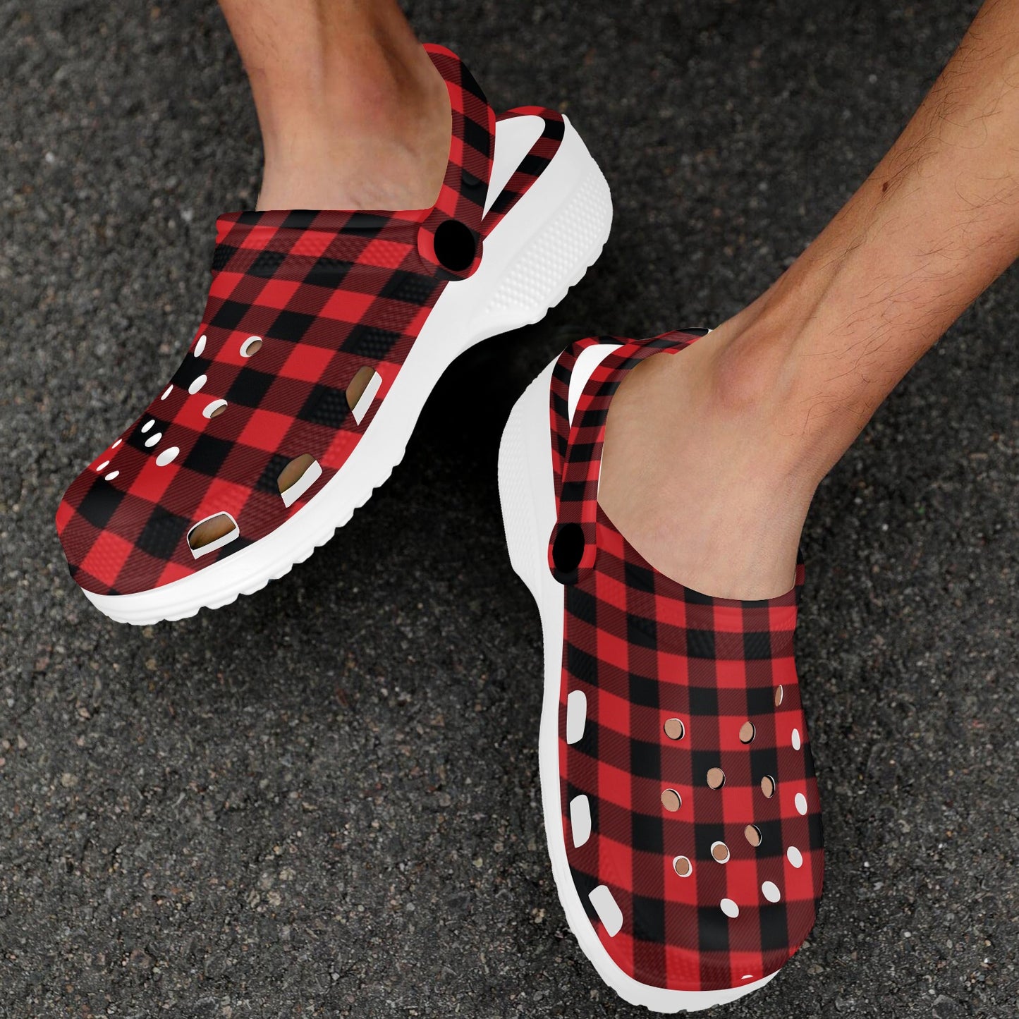 Red Black Buffalo Tartan Plaid Pattern Unisex Clogs Shoes