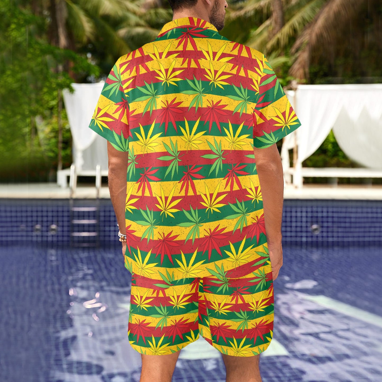 Rasta Pattern Print Design A03 Men's Beach Shirt and Shorts Set
