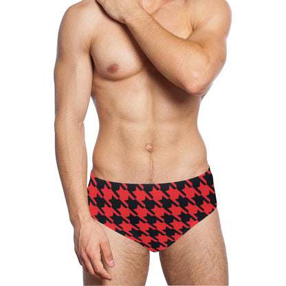 Houndstooth Red Pattern Print Design 03 Men's Swimming Briefs