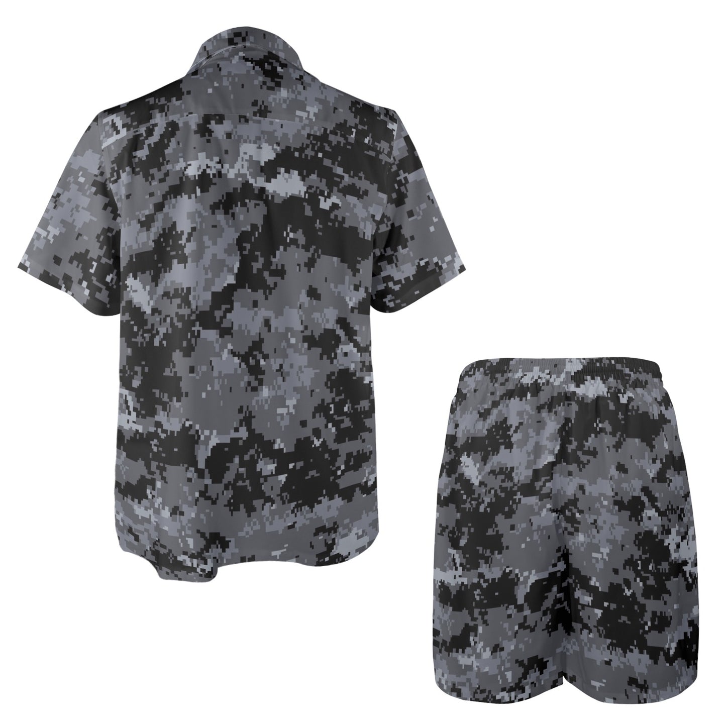 ACU Digital Black Camouflage Men's Beach Shirt and Shorts Set