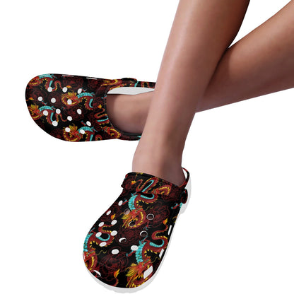 Chinese Dragons and Peonies Design Unisex Clogs Shoes