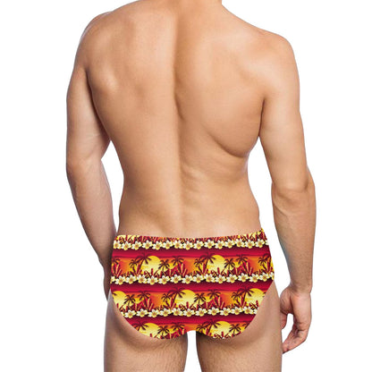 Hawaiian Tropical Sunset Hibiscus Print Men's Swimming Briefs