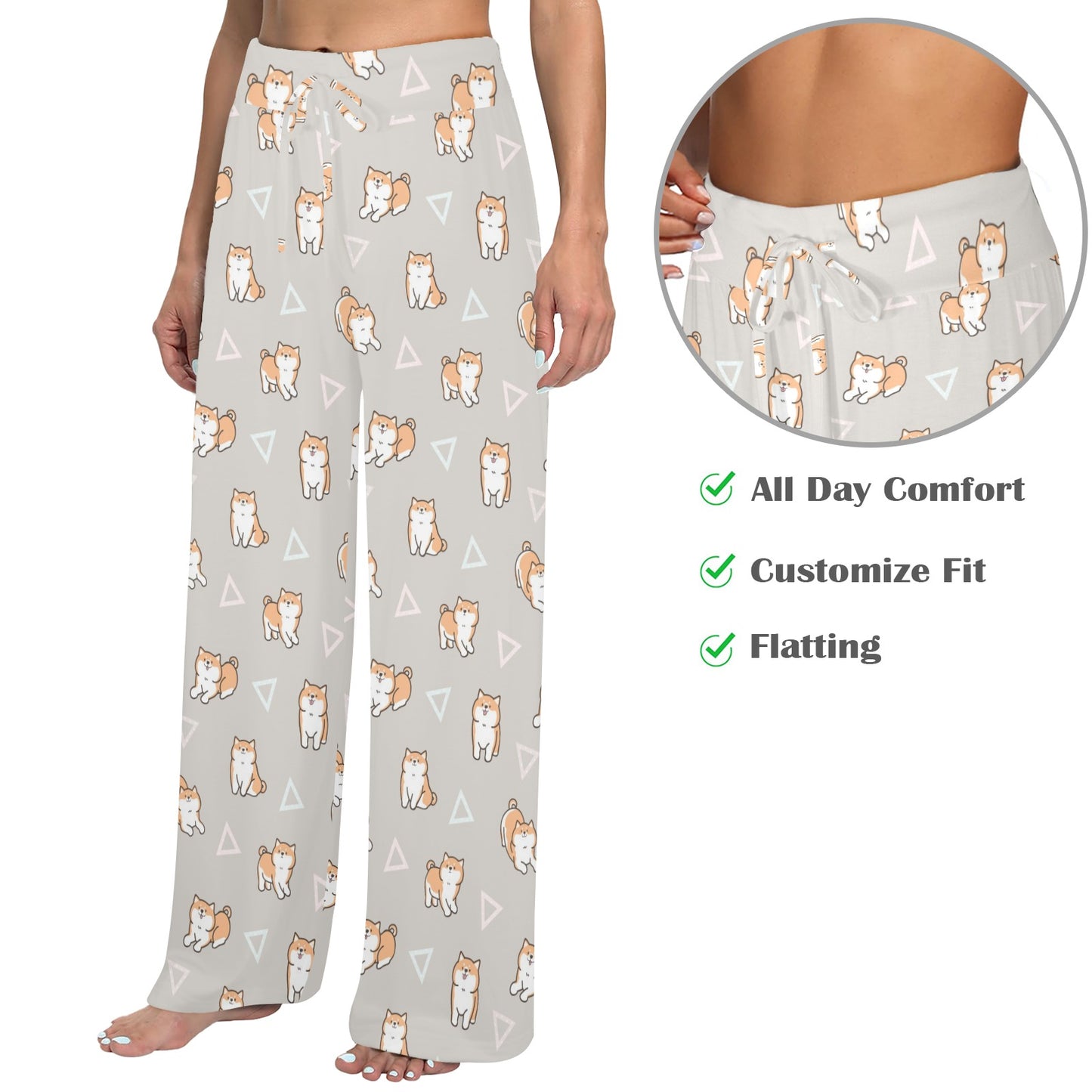 Shiba Inu Print Design LKS307 Women's Wide Leg Lounge Pants