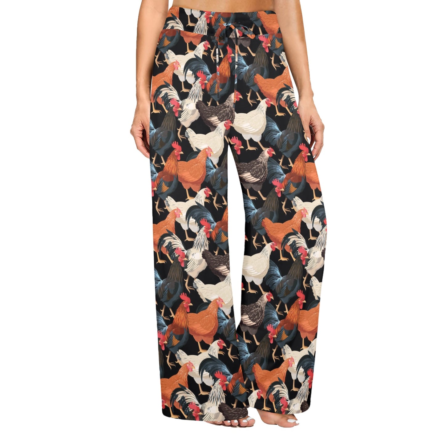 Chicken Print Pattern Women's Wide Leg Lounge Pants