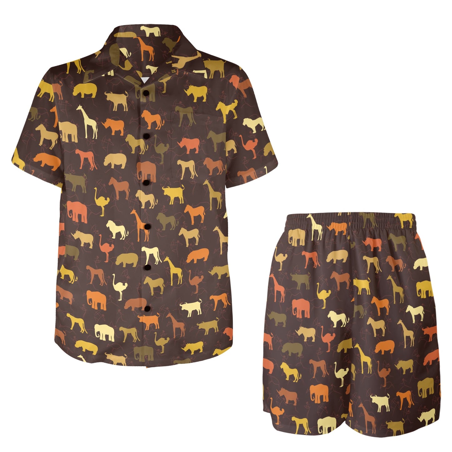 Safari Animal Print Design LKS301 Men's Beach Shirt and Shorts Set