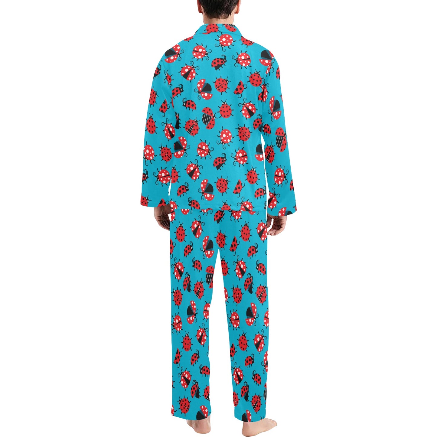 Ladybug Action Print Pattern Men's Long Pajama Set