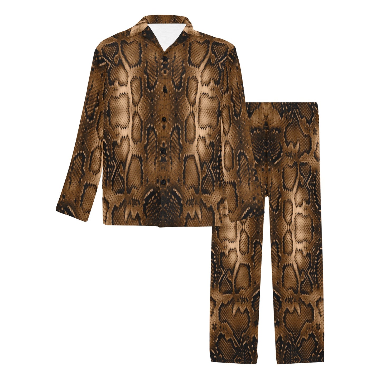 Snake Skin Brown Print Men's Long Pajama Set