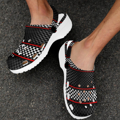 Checkered Flag Red Line Style Unisex Clogs Shoes